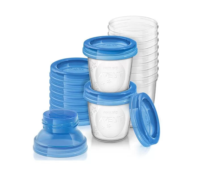 AVENT Set - 10 VIA šolja i 2 adaptera 1602 SCF618/10 - 10 VIA šolja sa poklopcima i 2 adaptera. Istu šolju možete koristiti za izmazanje, čuvanje mleka i hranjenje. Vrh adaptera odgovara Natural liniji flašica i pumpica za izmazanje. - Slika