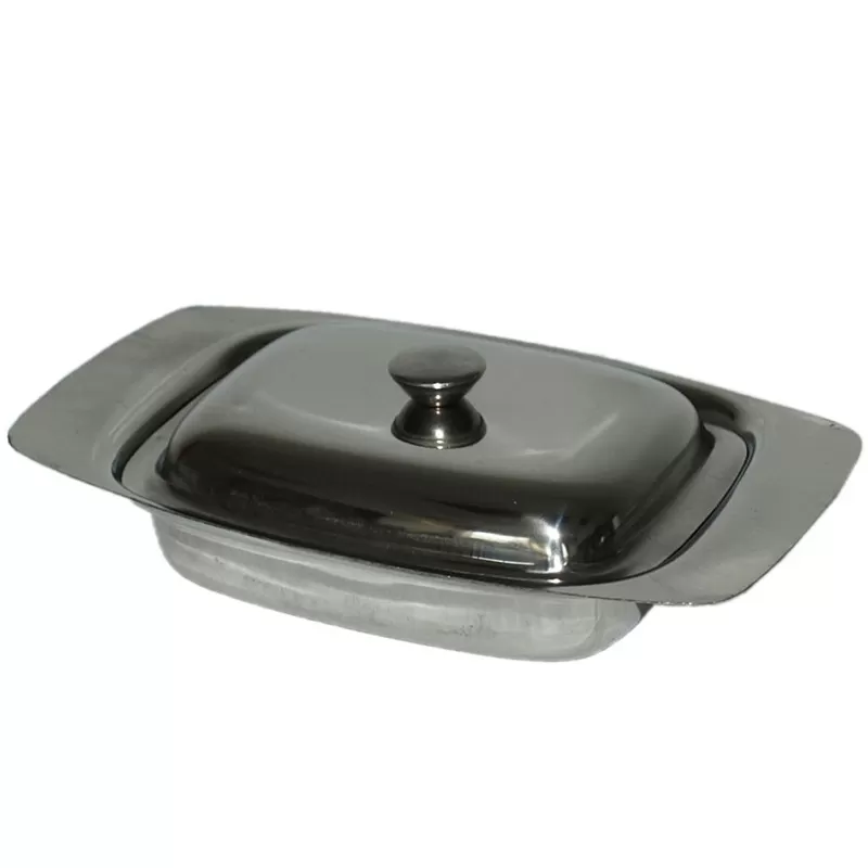 Inox posuda za maslac sa poklopcem 500ml - Posuda za maslac, izrađena od inoxa, zapremine 500 ml. Dimenzije 5.5 x 19.5 x 12 cm. - Slika