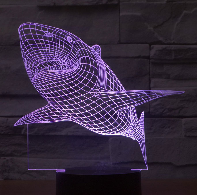 3D LED Lampa u 8 boja Black Cut Illusions Shark Multicolor - thumbnail 3