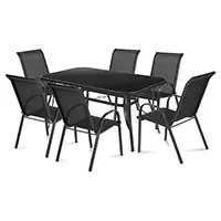 Kliknite za detalje - Baštenska Garnitura Fieldmann Magna Black 6 Stolica i Sto Sa Temperiranim Kaljenim Staklom Kliknite za detalje - Baštenska Garnitura Fieldmann Magna Black 6 Stolica i Sto Sa Temperiranim Kaljenim Staklom