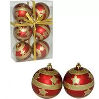 Kliknite za detalje - Ukrasi za jelku - kugle 8 cm 6 komada crvene sa dekoracijom Kliknite za detalje - Ukrasi za jelku - kugle 8 cm 6 komada crvene sa dekoracijom