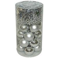 Kliknite za detalje - Komplet ukrasa za jelku u srebrnoj boji: kuglice, girlanda, perlice