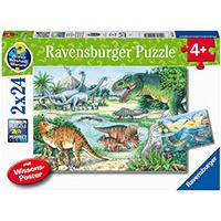 Kliknite za detalje - Puzzle 2x24 dela Dinosaurusi i njihovo stanište Ravensburger 05128