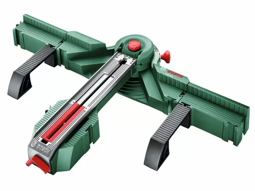 Postolje za ubodne testere BOSCH PLS300 - Alat za precizno i savršeno pravolinijsko i ugaono testerisanje.Ugao zakošenja horizontalno i vertikalno ± 45°.Maksimalna dužina reza kod poprečnog sečenja (90°) 315 mm, maksimalna visina reza 25 mm - Slika