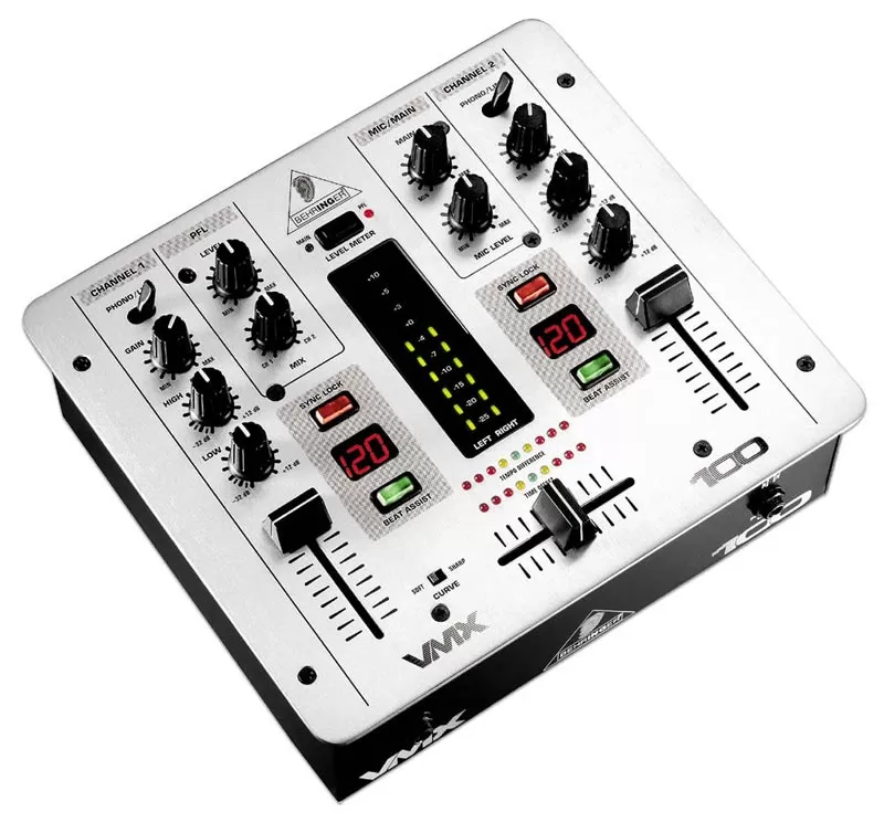Behringer VMX100 - dvokanalna DJ mikseta - Kompaktna DJ mikseta sa dva kanala i mogućnosti priključivanja do 4 audio izvora, mikrofonski ulaz, ... - Slika